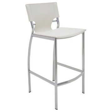 Nuevo Lisbon 28" Leather Bar Stool in White and Silver