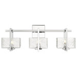 Innovations Lighting - Innovations 312-3W-PC-CL 3-Light Bath Vanity Light, Polished Chrome - Innovations 312-3W-PC-CL 3-Light Bath Vanity Light Polished Chrome. Style: Art Deco, Mission. Metal Finish: Polished Chrome. Metal Finish (Canopy/Backplate): Polished Chrome. Material: Cast Brass, Steel, Glass. Dimension(in): 9(H) x 24(W) x 5. 5(Ext). Bulb: (3)60W G9,Dimmable(Not Included). Maximum Wattage Per Socket: 60. Voltage: 120. Color Temperature (Kelvin): 2200. CRI: 99. Lumens: 450. Glass Shade Description: Clear Striate Glass. Glass or Metal Shade Color: Clear. Shade Material: Glass. Glass Type: Transparent. Shade Shape: Rectangular. Shade Dimension(in): 6(W) x 3. 375(H) x 4. 5(Depth). Backplate Dimension(in): 4. 5(H) x 4. 5(W) x 0. 75(Depth). ADA Compliant: No. California Proposition 65 Warning Required: Yes. UL and ETL Certification: Damp Location.