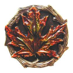 Inviting Home Inc. - Maple Leaf Knobs, Hand-Tinted Brass - Cabinet And Drawer Knobs