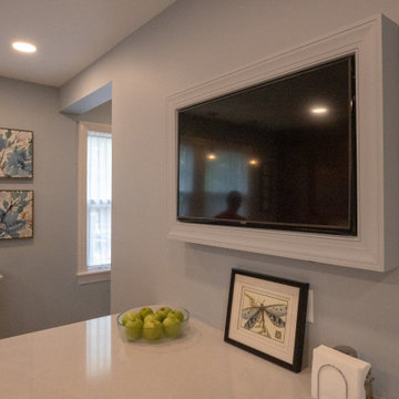 Transitional Warm Wood Farmhouse Kitchen Remodel | Quartz Countertops & Modern L