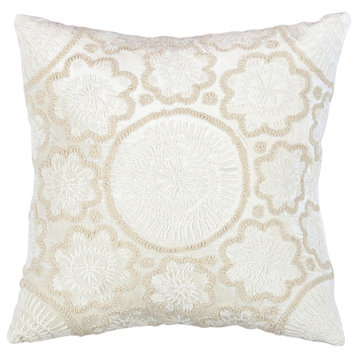Naples Embroidered Pillow, Ivory/Beige