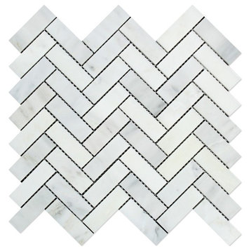 Oriental White / Asian Statuary Marble Polished 1 x 3 Herringbone Mosaic Tile