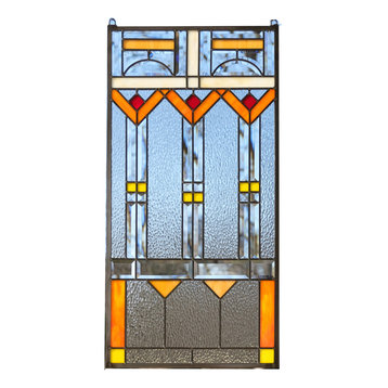Stained Glass Clear Beveled Window Panel FRANK LLOYD WRIGHT "TREE OF LIFE"17*34