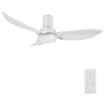 CARRO Small Flush Mount Ceiling Fan with Remote and Dim Light Kit for Bedroom, White, 45"