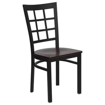 Flash Furniture Hercules Black Window Back Dining Chair in Mahogany