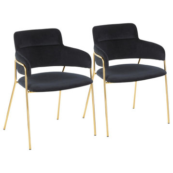 Napoli Chair, Set of 2, Gold Metal, Black Velvet