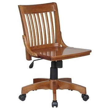 Bowery Hill Traditional Solid Wood Armless Office Chair in Medium Brown