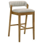 Armen Living - Landyn  Wood and Fabric Barstool, Gray, 30" Bar Height - Sleek lines and cozy comfort come together in the Landyn Barstool Collection, a modern seating solution designed to elevate your kitchen, dining, or entertainment area. Featuring a spacious rectangular seat, these stools are available in both counter and bar heights to suit your setup. Upholstered in soft, textured fabric in shades like sophisticated gray or warm ecru, the seats offer a refined look with inviting comfort.