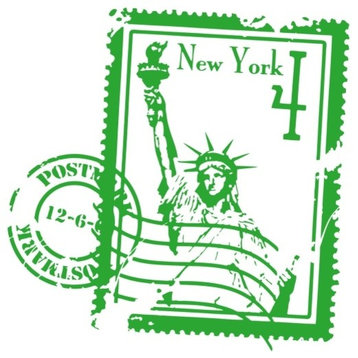 New York Stamp Wall Decal, Yellow Green, 43"x43"