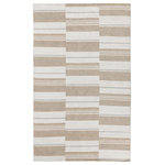 Kosas Home - Boulder Indoor Outdoor Handwoven Stripe Blue Area Rug, Ivory, 5x8 - Handwoven with soft, weather-resistant materials, this handsome rug pulls any space together with its casual appeal. Tidy bands of stoney ivory and gray add sublte color that complements any color palette while effortlessly enhancing any decor.