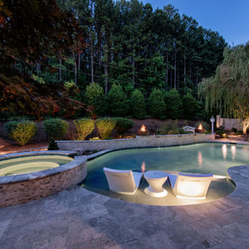 Residential Pool, Raised Spa and Raised Wall with Fire Bowels-Kernersville, NC