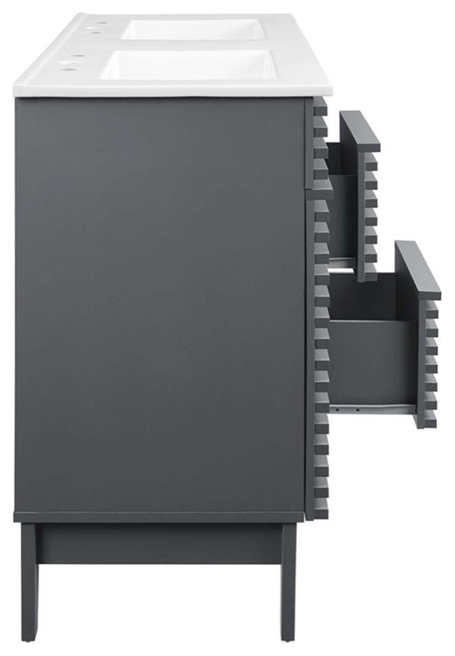 Modway Render 48" MDF Wood Double Sink Bathroom Vanity in Gray/White ...