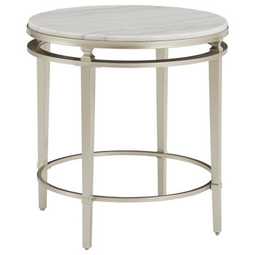 Milroy Champagne Silver Finish Round Marble Top End Table