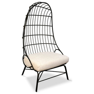 Hull Chair Black Finish Cream Linen Upholstery