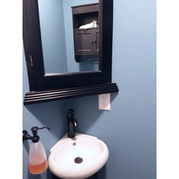 Black Bathroom Wall Mount Corner Medicine Cabinet  Solid Wood Recessed Mirror