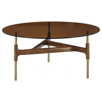 Socrates Modern Round Walnut and Glass Coffee Table