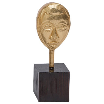 Golden African Mask Sculpture