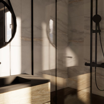 Simulation 3D + chiffrage de travaux d'une salle de bain à Guilvinec (Finistère,