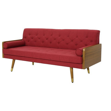Mid Century Sofa, Tufted Fabric Seat & Extra Plush Cushioning for Comfort, Red