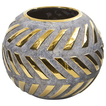 8" Regal Round Stone Vase With Gold Accents