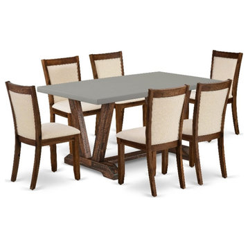 V796MZN32-7 Kitchen Table and 6 Light Beige Chairs - Distressed Jacobean Finish