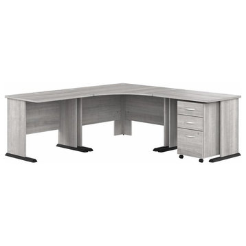 Pemberly Row Large Corner Desk with Drawers in Platinum Gray - Engineered Wood