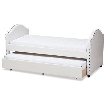 Alessia Faux Leather Upholstered Daybed With Guest Trundle Bed, White