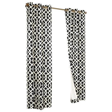 Trellis Grommet-Top Curtain Panels, Black, 80""x63""