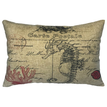 Coastal Seahorse Linen Pillow