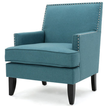 GDF Studio Talette Studded Sky Blue Fabric Club Chair, Dark Teal