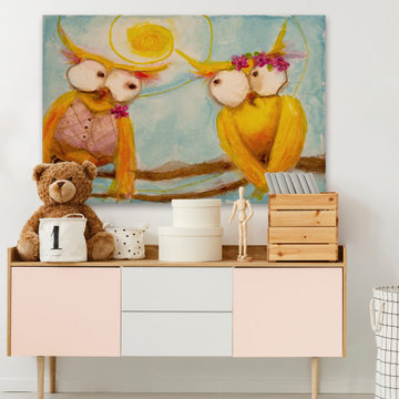 "Hoo’s Branch for Two" Painting Print on Wrapped Canvas