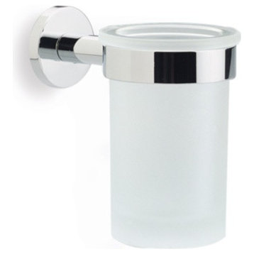 Wall Mounted Frosted Glass Toothbrush Holder With Brass, Satin Nickel