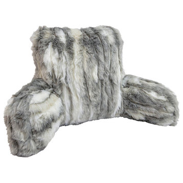 Jacquard Faux Fur Bed Rest NEED ASSEMBLY, 20" x 18" x 17", Gray