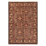 Bareens Designer Rugs - Doop Pak Persian Tristan Black/Green Wool Rug - 6'3'' x 9'1'' - Designed with mesmerizing intricacy and gorgeous color palette, this hand-knotted masterpiece demonstrates the beauty and electrifying thrill of Pak Persian art. These meticulously hand-knotted Pak-Persian rug is made with pure wool and features breathtaking traditional, transitional, and tribal designs in bold luxurious color pallets. Known for their intricate designs these rugs are a reproduction of Persian rugs, made in Pakistan with unique Mughal designs. Made by master weavers using the same Persian texture, design and dying technique, we wanted to produce the most significant manifestation of Persian art, life, and culture. This rug is most famous for its exceptional quality, incredible designs, patterns, and vibrant rich color. Pak-Persian rugs made with Persian weave with high knot counts, which enables the high intricacy and detail found in the patterns are also referred to as "State of art", each color adds a rich beautiful detail in the artwork of this rug. The design, color, and beautiful chromatic composition with a vibrant sheen with intricate designs, exude beauty, elegance, and quality make this rug a masterpiece of its own.