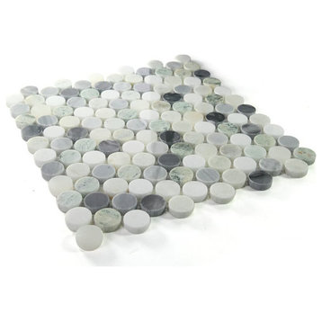 Mosaic Tile Marble Penny Coin Series, Green White Gray Black Matte
