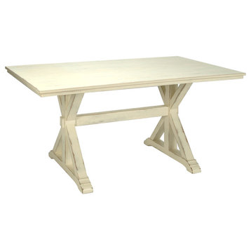 Trestle Table, Antique White, Distressed, 84"x36"