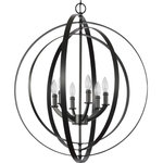 Progress Lighting - Equinox Collection Black 6-Light Sphere Pendant - Inspired by astronomy, you will love the ethereal design experience in this elegant pendant. Divine concentric rings pivot for an otherworldly demeanor. The smooth, stunning light bases and rings are coated in a gorgeous black finish.