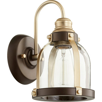 1-Light Banded Dome Wall Mount, Aged Brass With Oiled Bronze