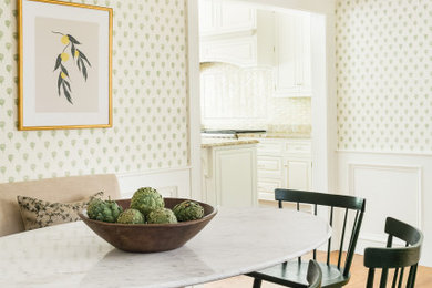 Inspiration for a transitional wallpaper dining room remodel in Boston