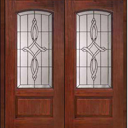 Prehung Double Door 80 Fiberglass Marsais 1 Panel Arch Lite Glass - Front Doors