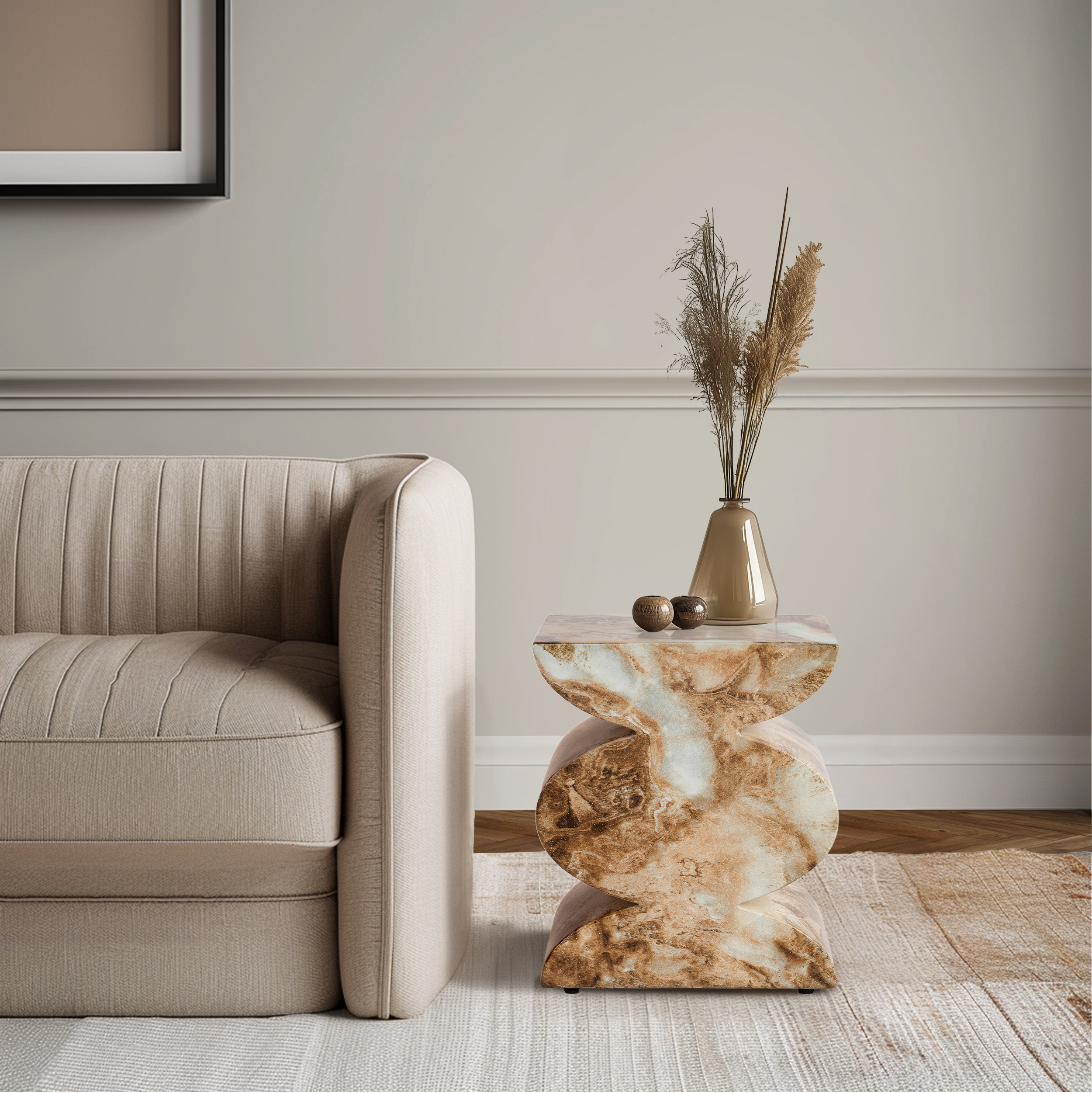 Studio London Trudi Faux Marble Effect Stool and End Table for Modern Home