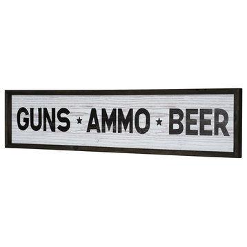 American Art Decor Guns, Ammo, Beer Wood Novelty Wall Sign 36"x8"