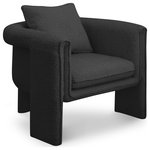 Meridian Furniture - Stylus Boucle Fabric Upholstered Accent Chair, Black - Provide family, friends, and guests with a comfortably stylish spot to sit with this Stylus boucle accent chair. Modern from top to bottom, this chair features a contemporary design that's well at home in your modern room. This rich black boucle fabric upholstery is soft and yielding to the body yet durable and tough for everyday use. Plump cushions ensure total support and comfort for your body as you rest and relax.