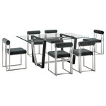 Armen Living - Kai Anastasia Glass Dining 7-Piece Set, Brushed Steel Charcoal Fabric - Give a sophisticated upgrade to your dining area with the Kai Anastasia Dining Set by Armen Living. This set includes 1 Kai Rectangular Glass Dining Table with Metal base and 6 Anastasia Upholstered Dining Chairs. The crisp and clean-lined design of our dining set offers modern drama and elegance. The rectangular, glass tabletop beautifully balances on a streamlined metal base. The sharp angles and contrasting finishes lend a touch of polish and definition to our dining table. It serves as a brilliant complement to our Anastasia dining chairs. The Anastasia's cushioned backrest and padded seat showcase a neat channeling detail that provides texture for a chic and inviting look. Creating a beautiful contrast with the sleek frame and comfortable cushions, these dining chairs are set to make a stylish impact. The chair is upholstered in performance fabric or smooth faux leather to offer easy care and maintenance. Together, this dining set can bring an elevated tone to your kitchen, dining room, or living space. It serves as the perfect spot to enjoy dinners, engaging conversations, and activities. With sturdy construction and high-quality materials, our dining set will continue to bring style and comfort to your home. The Kai Anastasia 7 Piece Rectangular Glass Dining Table Set is available in matching finishes and a variety of colors, or sold separately to achieve any look you desire.