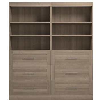 Bestar Pur 72W Closet Organizer With Drawers, rustic brown