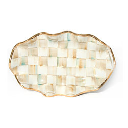 Parchment Check Small Fluted Oval Platter | MacKenzie-Childs - Serving Dishes And Platters