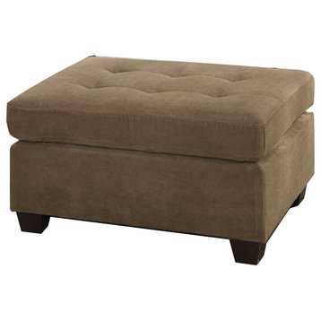 Cocktail Ottoman In Light Brown Waffle Suede Fabric