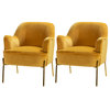 Nora Upholstered Velvet Accent Chair With Golden Base Set of 2, Mustard
