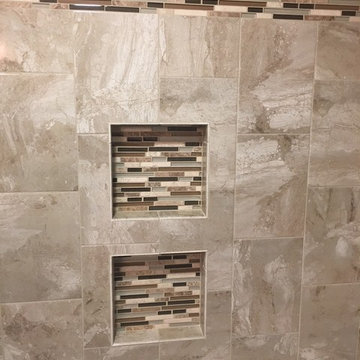 Transitional Marble Falls Bathroom Remodel w/ Oro Brazil Granite Countertop
