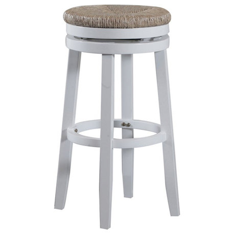 Linon Morgan 31.6" Wood Seagrass Swivel Seat Bar Stool in White